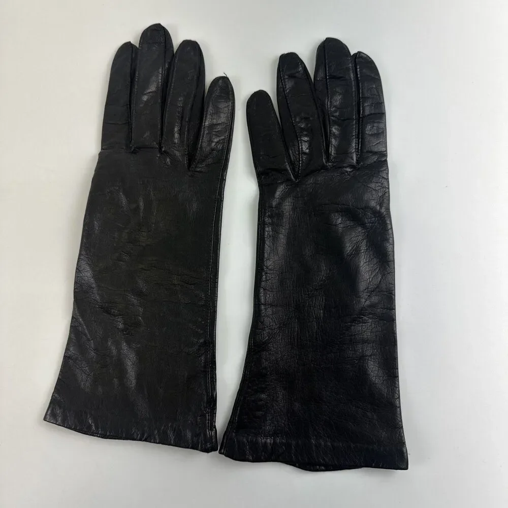 Fownes Leather Gloves Lot 2 Vintage Black Real Kid Leather Silk Lining‎ Women 7